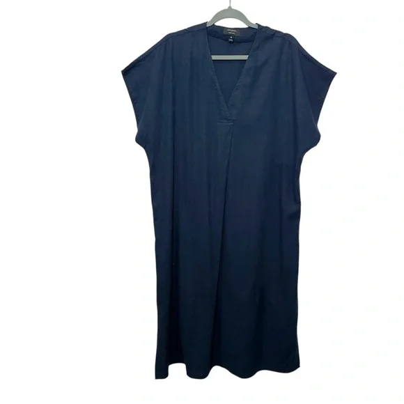 Banana Republic Linen Blend Navy Blue Minimalist Kaftan Midi Dress, M‎ - Picture 2 of 9